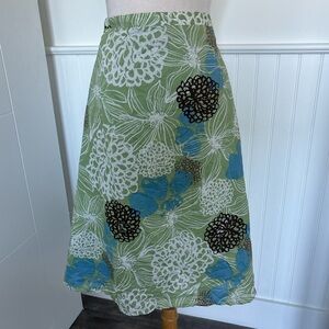 Jaclyn Smith Olive Green Floral A-Line Skirt with Blue and White Accents #109